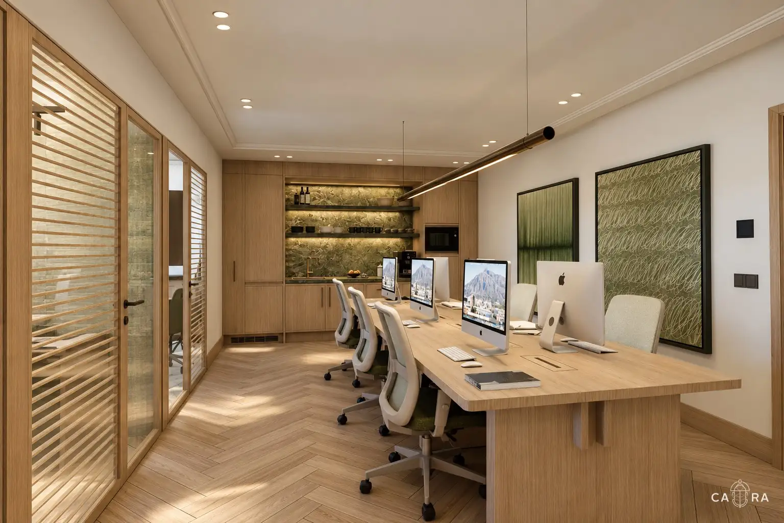 Render of the coworking area